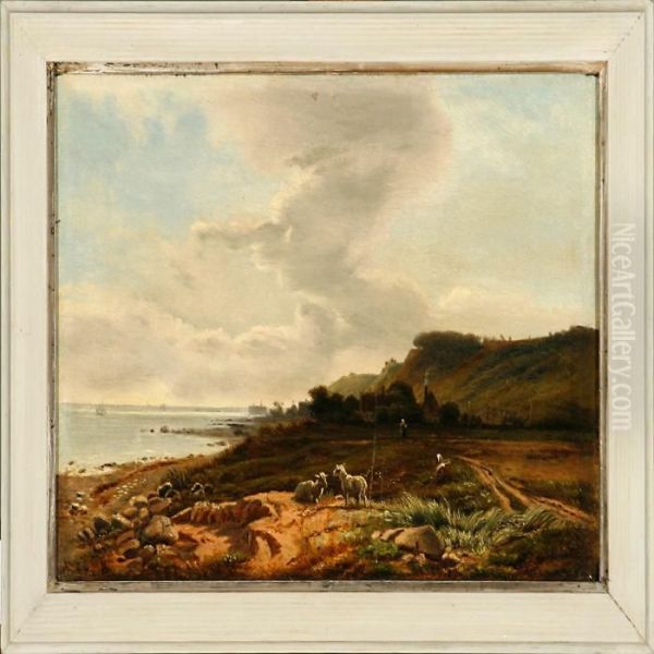 The Beach At Hellebaekvillage Oil Painting by Vilhelm Peter C. Kyhn