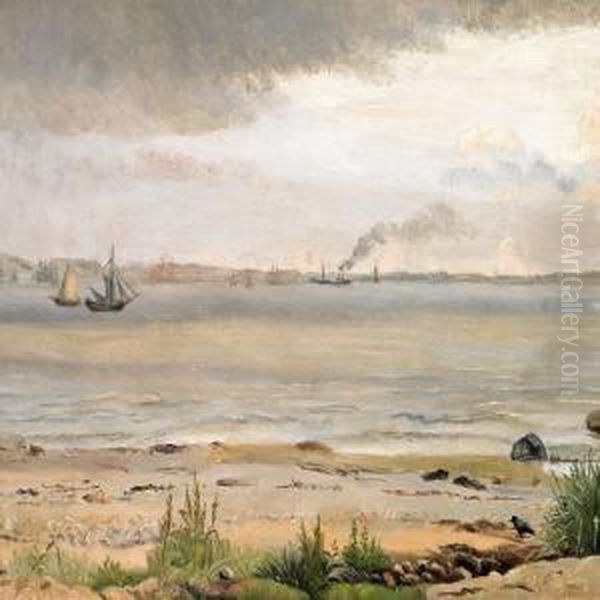 View Of Hoganaes And Kullen Seen From The Coast Near Hellebaek,northern Zealand Oil Painting by Vilhelm Peter C. Kyhn