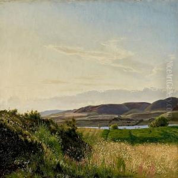 A Danish Landscape Withview To Lake And Hillside, Summer Oil Painting by Vilhelm Peter C. Kyhn