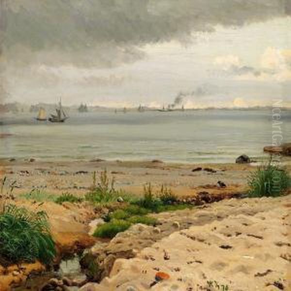 View Of Hoganaes And Kullen Seen From The Coast Near Hellebaek, Northern Zealand Oil Painting by Vilhelm Peter C. Kyhn