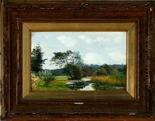 A Danish Stream Scenery Oil Painting by Vilhelm Peter C. Kyhn