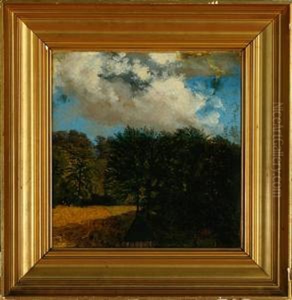 A Danish Forest Scenery Oil Painting by Vilhelm Peter C. Kyhn