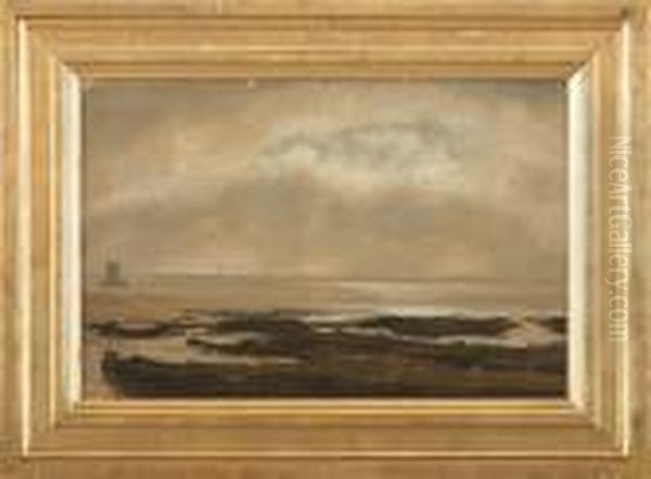 Seascape With Sailing Ships, Probably From Kalvebod Strand Oil Painting by Vilhelm Peter C. Kyhn