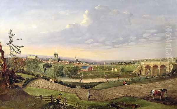 View of Chelmsford from Springfield Hill Oil Painting by J. Colkett