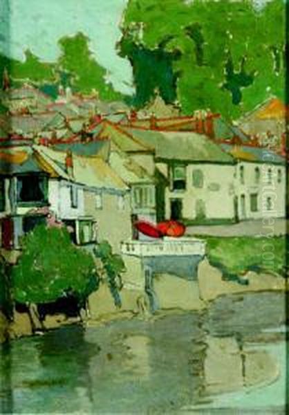 French Coastal Village Oil Painting by Georgina Moutray Kyle