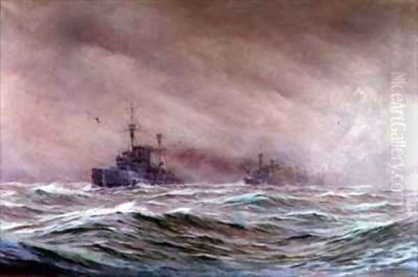 Second Cruiser Squadron North Sea 1914-16 Oil Painting by Alma Claude Burlton Cull