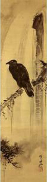 Crow Perched On A Withered Branch Oil Painting by Kawanabe Kyosai