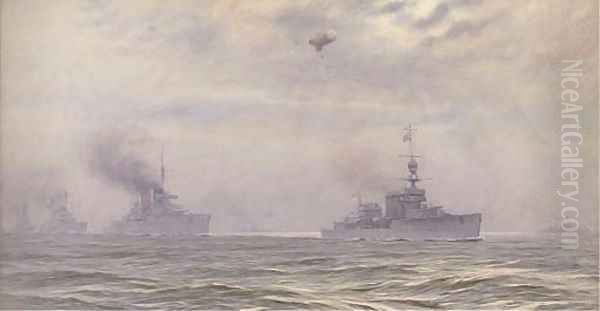 The German fleet, under escort to Scapa Flow, after its surrender in November 1918 Oil Painting by Alma Claude Burlton Cull