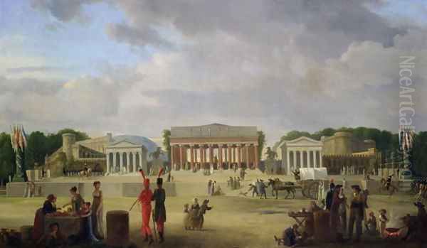 View of the Grand Theatre Constructed in the Place de la Concorde for the Fete de la Paix, 9th November 1801 Oil Painting by Jean-Baptiste-Louis Cazin