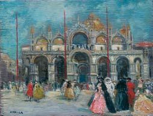 Carnevale A Piazza San Marco Oil Painting by Vincenzo La Bella