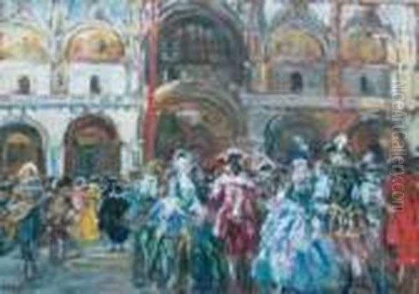 Carnevale A Piazza San Marco Oil Painting by Vincenzo La Bella