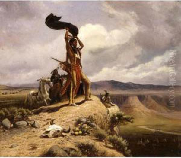 The Buffalo Signal (game In Sight) Oil Painting by William de la Montagne Cary