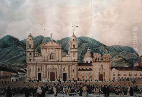 The Plaza de Bolivar, Bogota, 1837 Oil Painting by J. Castillo