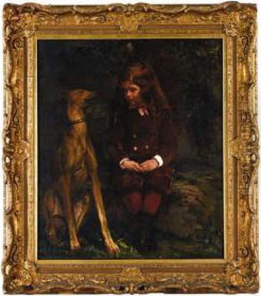 A Boy And His Dog (dickey Hunt) Oil Painting by John La Farge