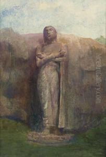 Colossal Statue Of Ananda, Near The Ruined City Of Pollanarua, Ceylon Oil Painting by John La Farge