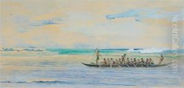 Canoe Going From Up The Coast To Apia To A Big Talolo Oil Painting by John La Farge