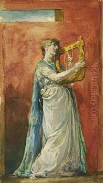 ''the Harpist'' (after An Antique Statue) Oil Painting by John La Farge