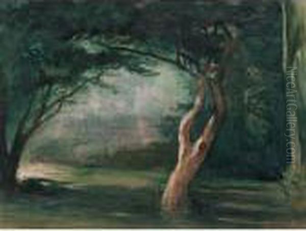 Study Of Trees In Moonlight, Honolulu, Hawaii Oil Painting by John La Farge