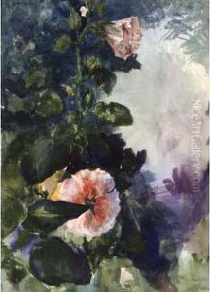 Hollyhocks Oil Painting by John La Farge