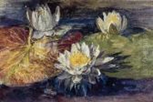 Water-lilies With Red And Green Pads Oil Painting by John La Farge