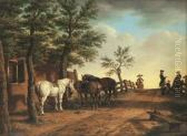 Chevaux Devant L'ecurie Oil Painting by Paulus Constantin La Fargue