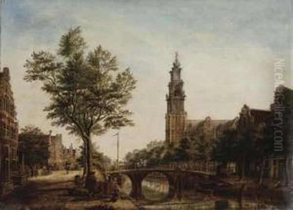 The Westerkerk, Amsterdam, Seen From The Prinsengracht By Therozengracht Oil Painting by Paulus Constantin La Fargue