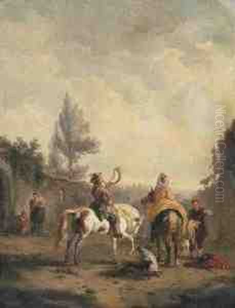 Hunters Resting In A Village Oil Painting by Paulus Constantin La Fargue