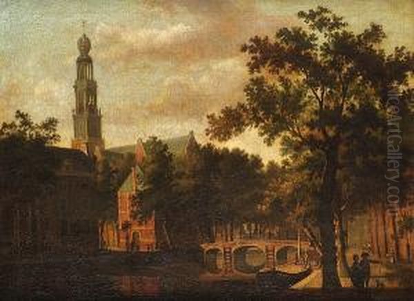 The Westerkerk, Amsterdam, With 
Figures On A Canal Path With A Horse-drawn Carriage Crossing A Bridge 
Beyond Oil Painting by Paulus Constantin La Fargue