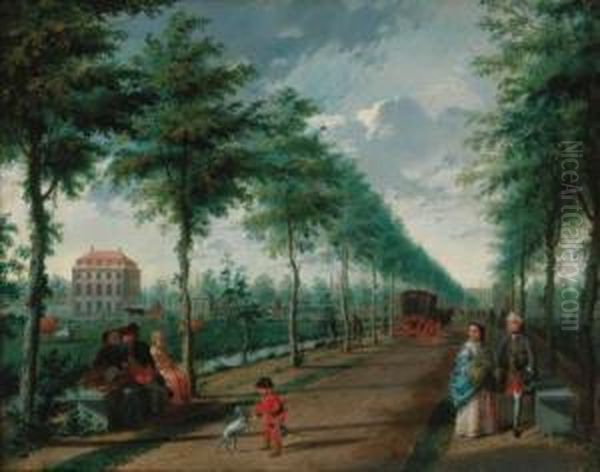 A View Of The Hague With Elegant Figures Walking In An Avenue Oil Painting by Paulus Constantin La Fargue