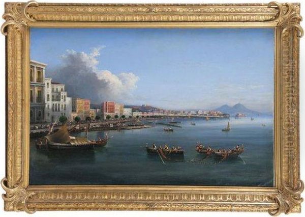 Pecheurs Dans Legolfe De Naples Oil Painting by Gioacchino La Pira