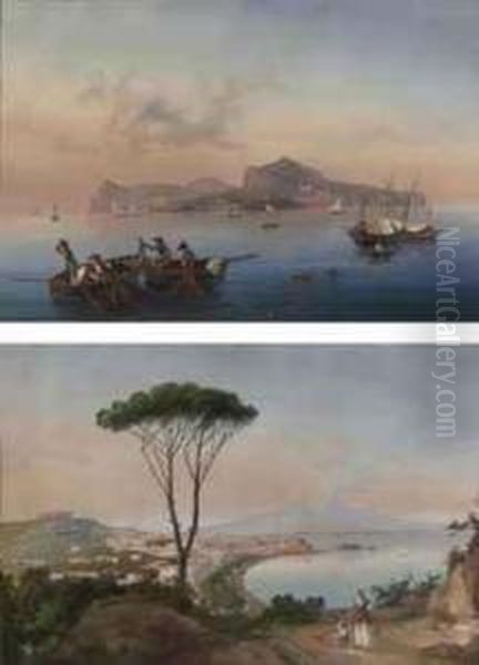 A View Of The Bay Of Naples Oil Painting by Gioacchino La Pira