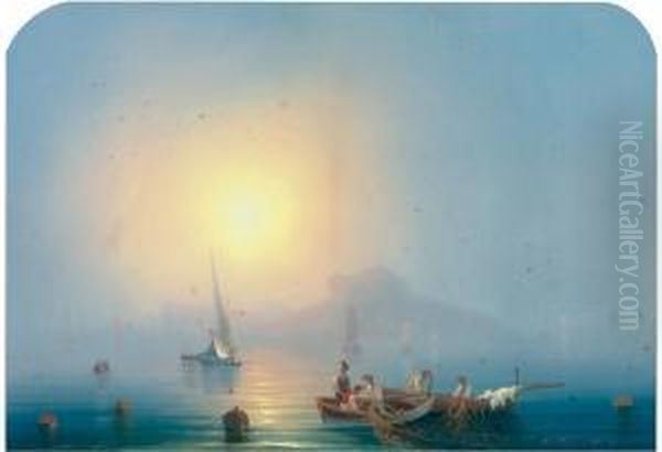 Fishing Before Capri On A Misty Morning Oil Painting by Gioacchino La Pira