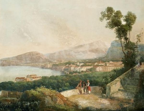 Veduta Di Sorrento Con Sosta Di Viandanti Oil Painting by Gioacchino La Pira