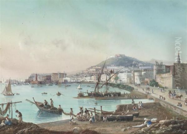 A View Of The Bay Of Naples, Italy Oil Painting by Gioacchino La Pira