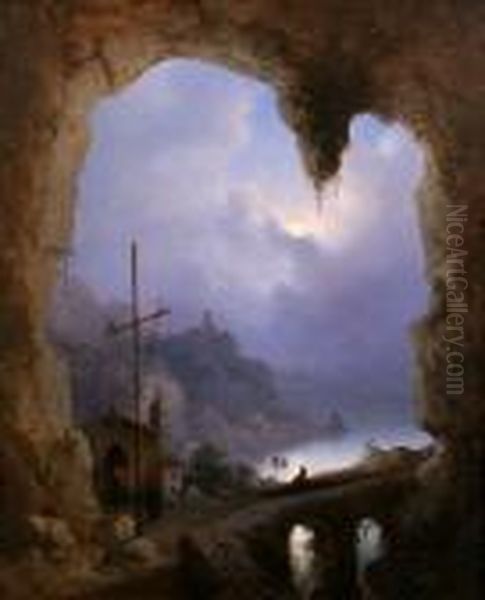 View Of Amalfi From The Grotta Del Convento Dei Cappuccini Oil Painting by Gioacchino La Pira