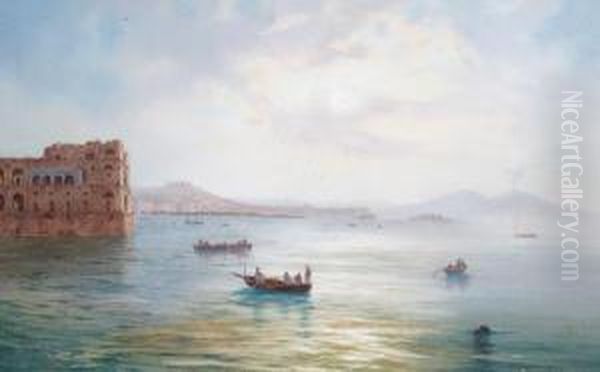 A View Of The Bay Of Naples From Palazzo Donnanna Towards Vesuvius Oil Painting by Gioacchino La Pira