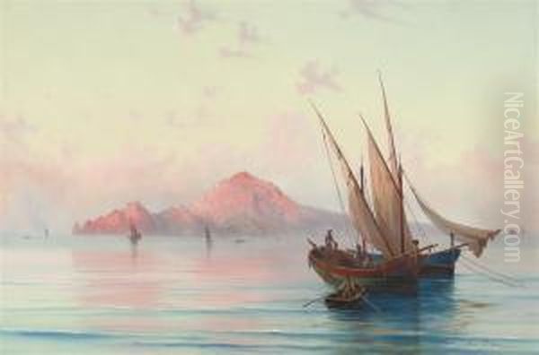 Fishermen Off The Coast Of Capri Oil Painting by Gioacchino La Pira