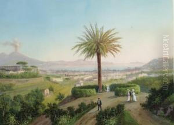 View Of The Bay Of Naples; And A Companion Work Oil Painting by Gioacchino La Pira