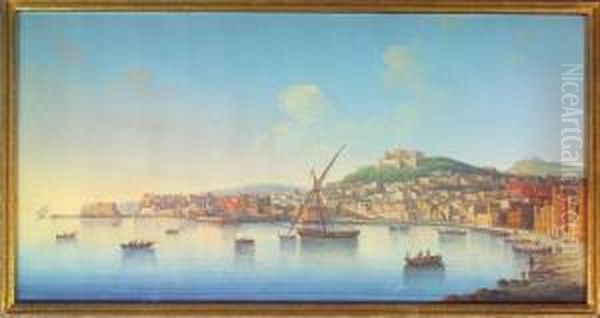 View Of The Bay Of Naples Oil Painting by Gioacchino La Pira