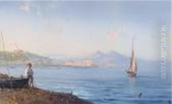 A Fisherman Looking Out Over The Bay Of Naples Oil Painting by Gioacchino La Pira