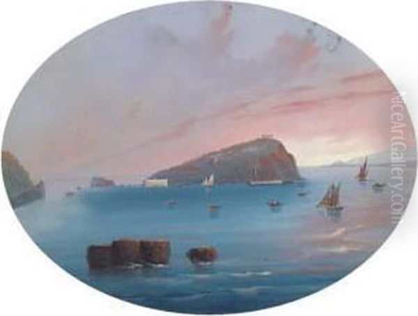 Shipping In The Mediterranean Off Capri (illustrated); And On Theitalian Coast Oil Painting by Gioacchino La Pira