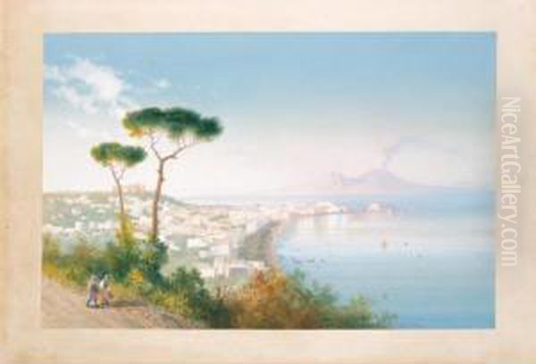 Napoli Vista Da Posillipo Con Due Pini Sulla Sinistra Oil Painting by Gioacchino La Pira