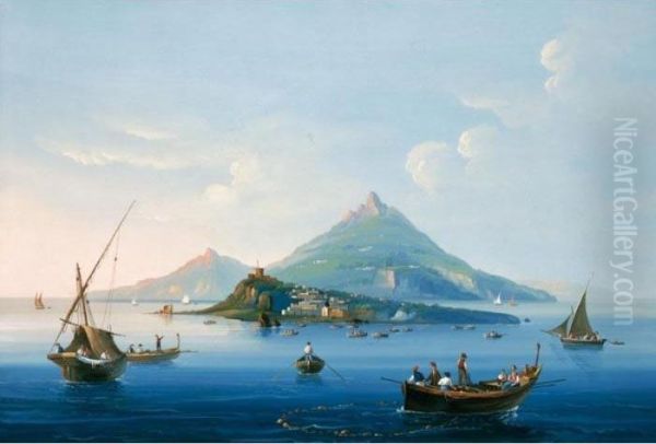 Veduta Di Procida Da Ischia Oil Painting by Gioacchino La Pira