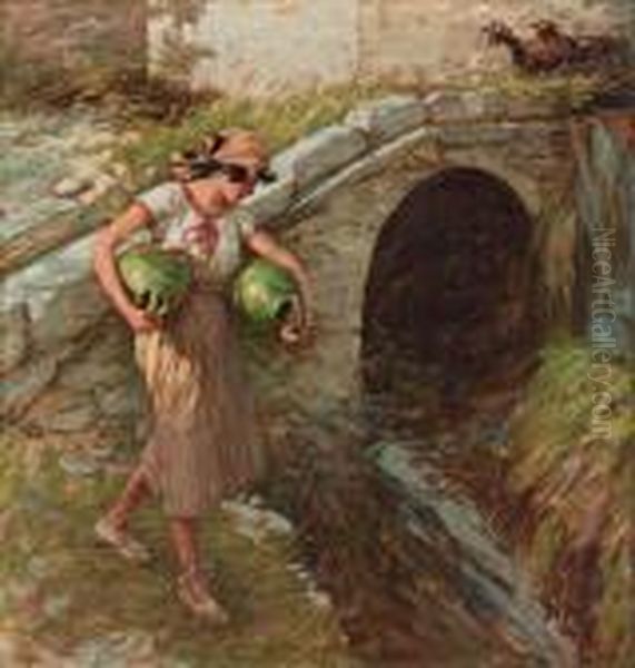 Girl With Jars Oil Painting by Henry Herbert La Thangue