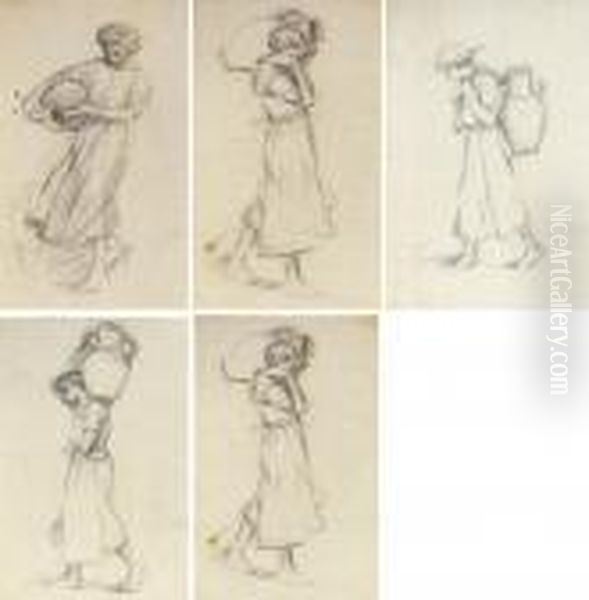 Nine Figure Studies Of A Girl With A Jar Oil Painting by Henry Herbert La Thangue