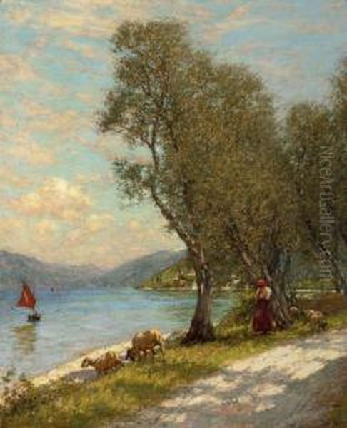 Veronese Shepherdess, Lake Garda Oil Painting by Henry Herbert La Thangue