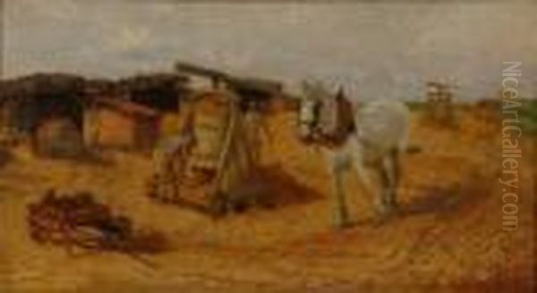 Hop Harvest Figures And A Grey Horse Oil Painting by Henry Herbert La Thangue