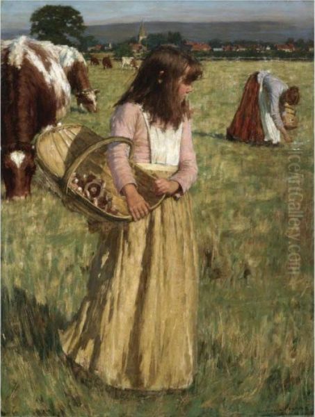 The Mushroom Gatherers Oil Painting by Henry Herbert La Thangue