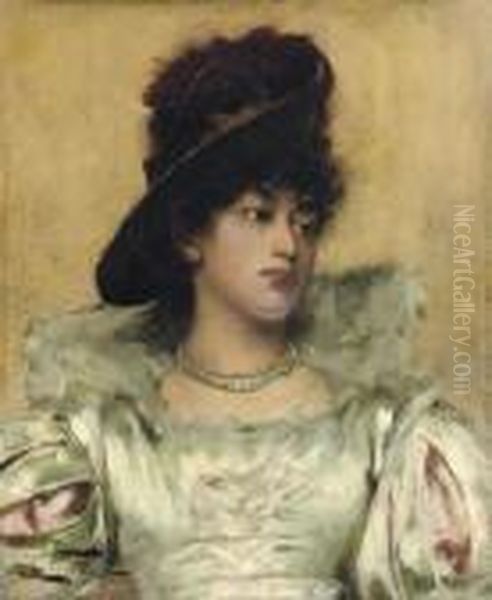 Portrait Of A Lady, Traditionally Identified As Gabrielle Rejane Oil Painting by Henry Herbert La Thangue