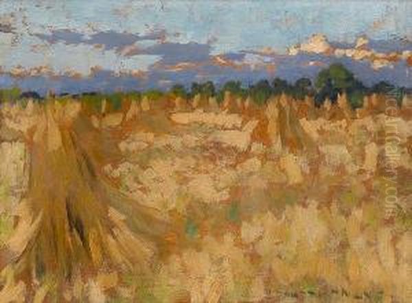 A Cornfield Oil Painting by Henry Herbert La Thangue